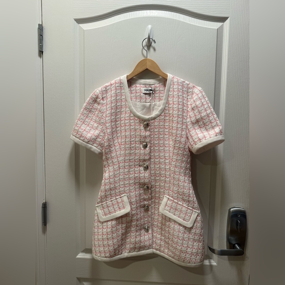 Maude Club Frances Jacket in Pink & White Tweed Size S NWT - Picture 8 of 12